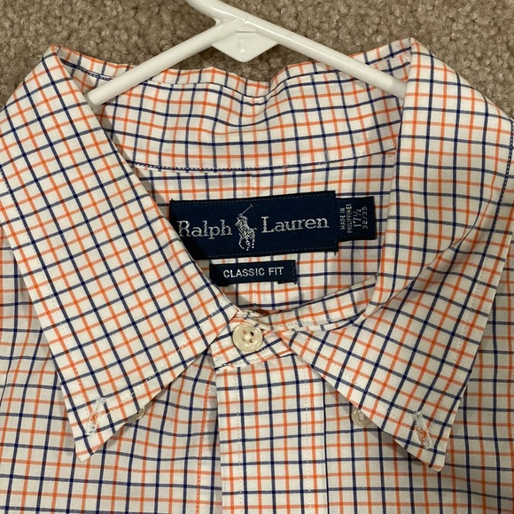 Mens Ralph Lauren, classic fit button up 17 32/33. Orange and navy blue - Picture 2 of 4
